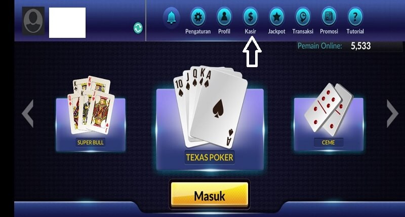 Cari Menu "Kasir" di Halaman Utama IDN Poker APK