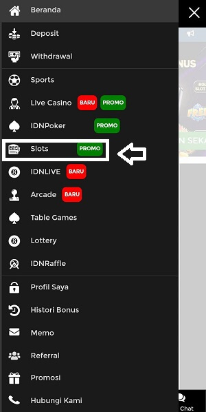 letak menu slot
