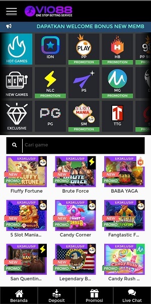 tampilan pemilihan provider dan beragam permainan slot
