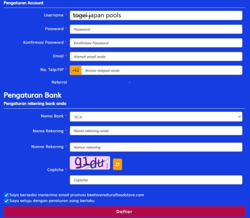 halaman formulir daftar akun arizona88
