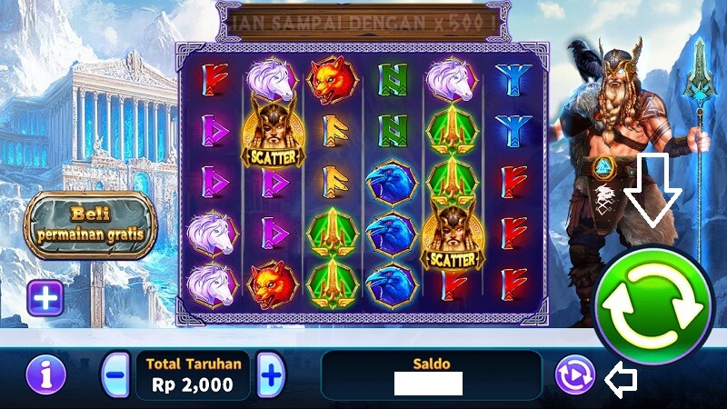 letak tombol spin dan auto spin